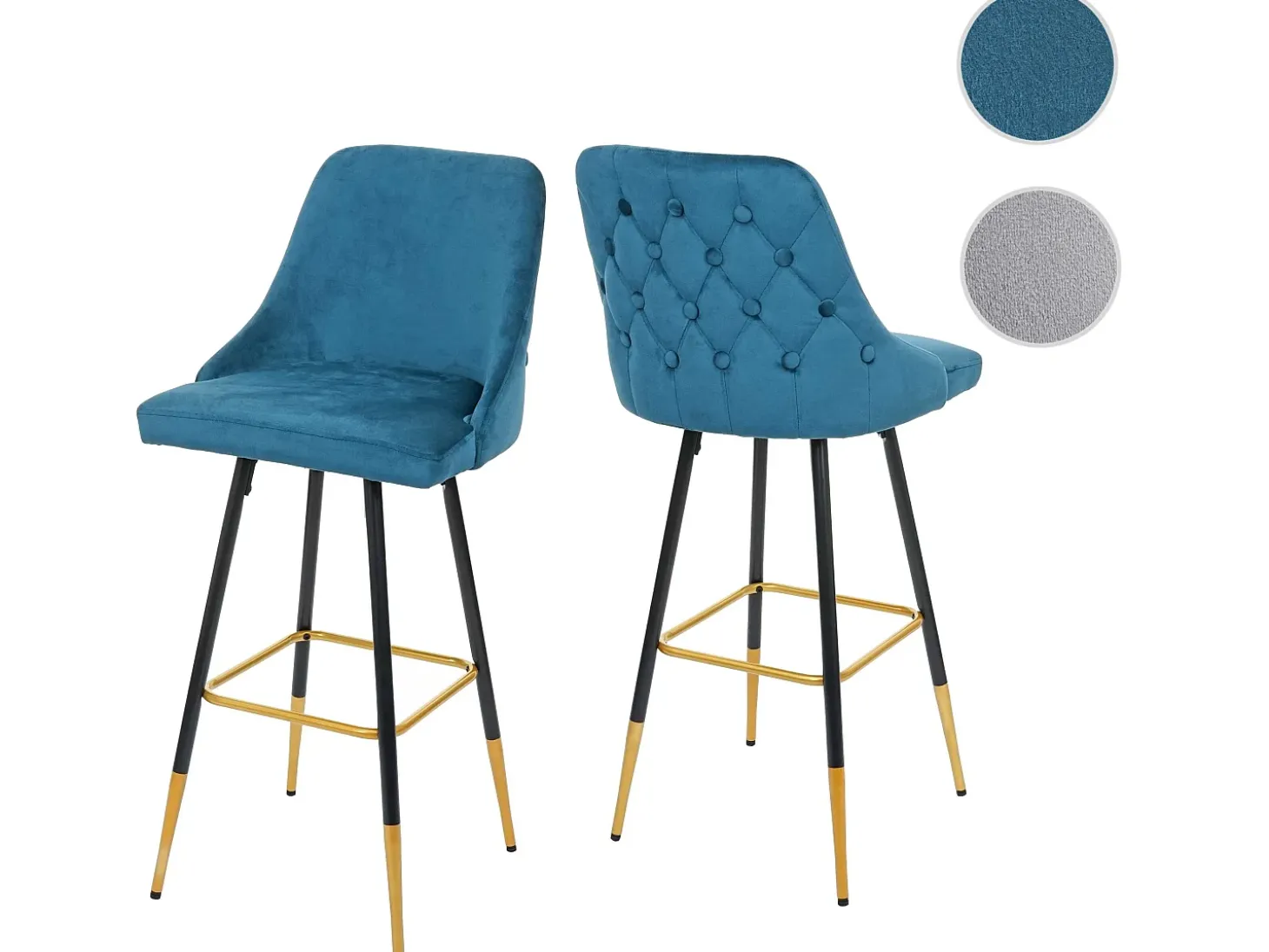 Taburete de bar MCW-E70 (set de 2) terciopelo, azul petróleo