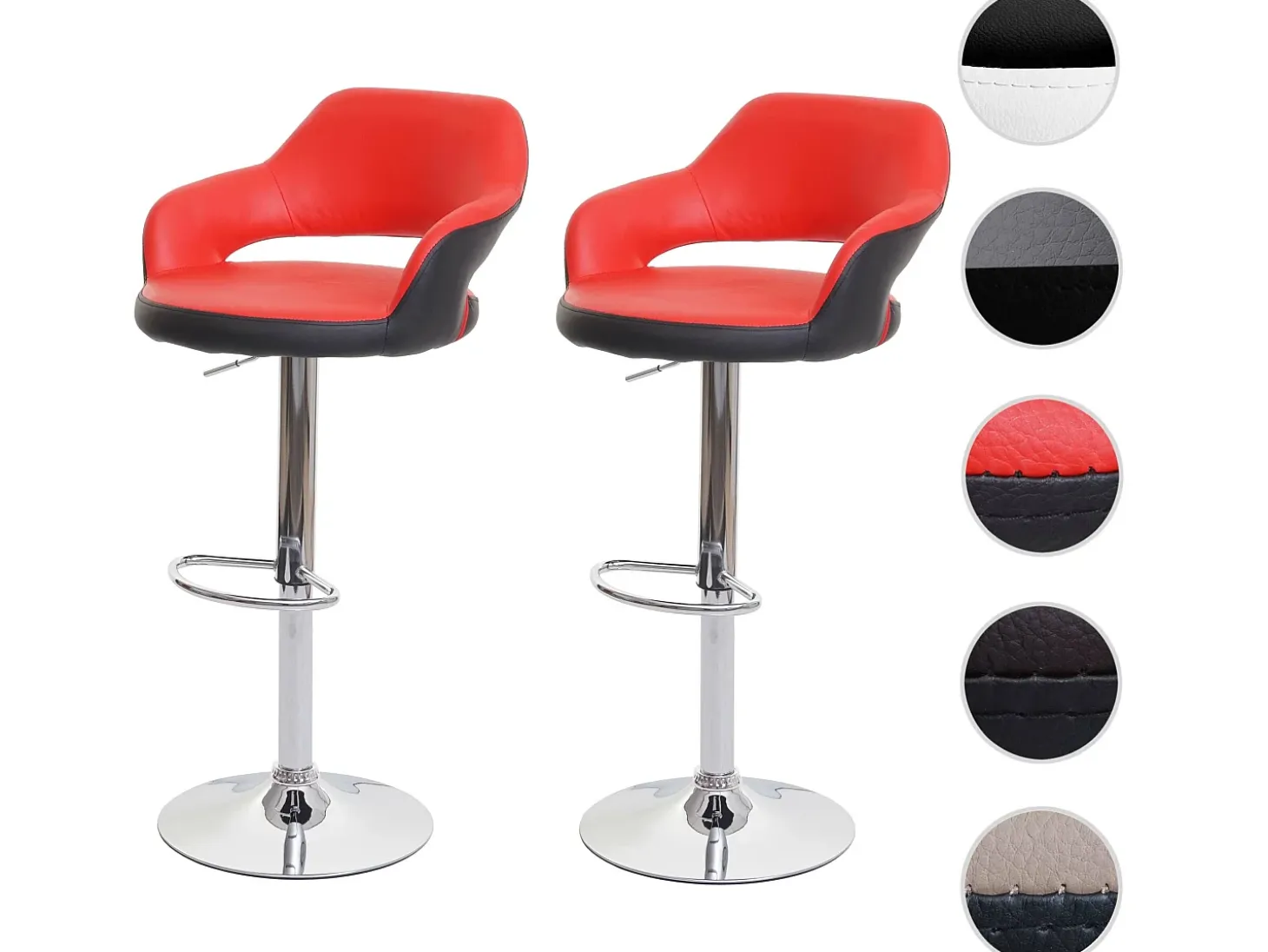 Taburete de bar MCW-F16 (juego de 2), rojo-negro