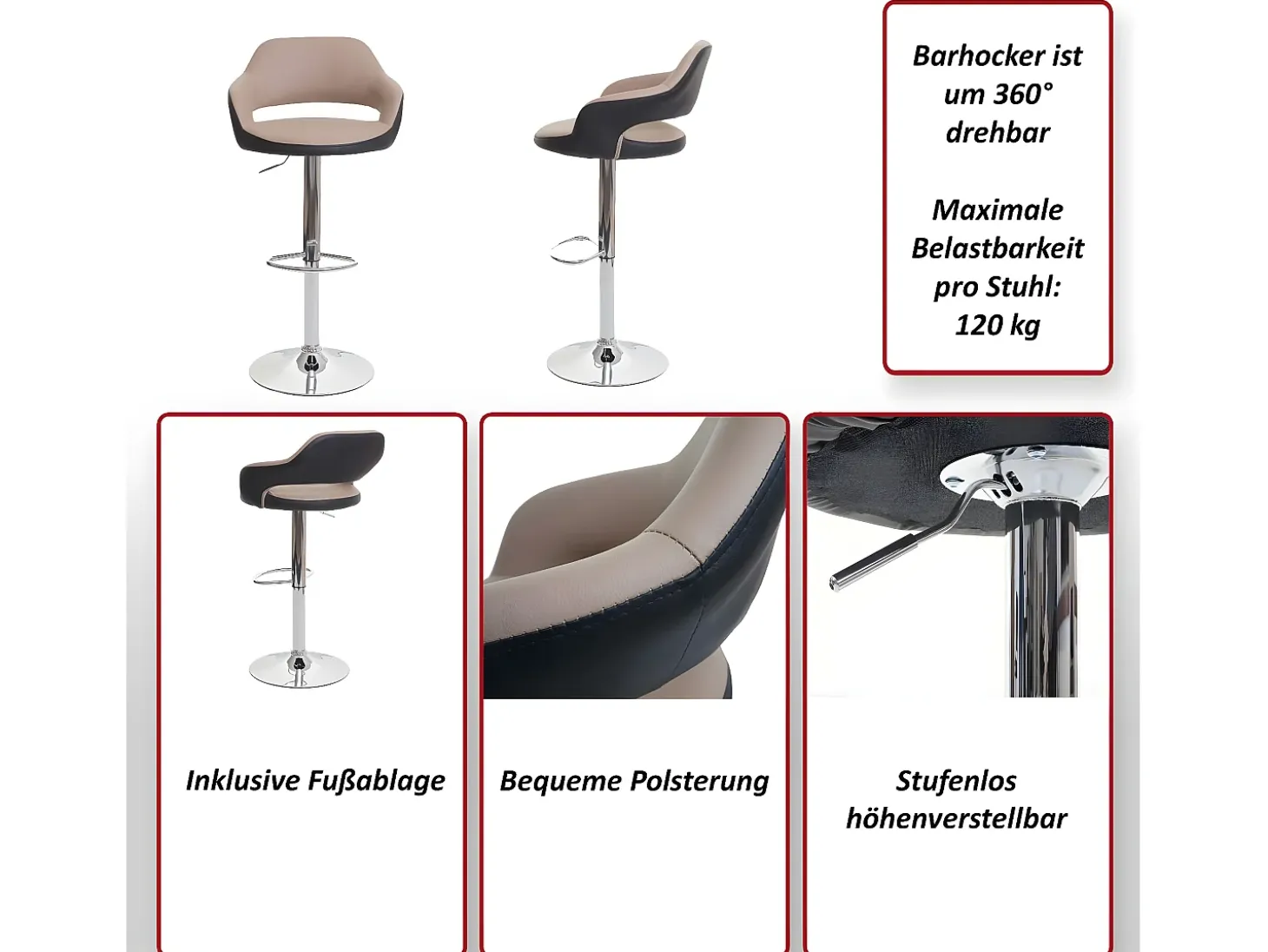 Taburete de bar MCW-F16 (juego de 2), blanco-negro