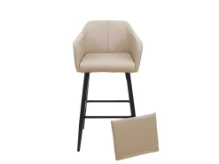 Taburete de bar MCW-H93, imitación de cuero topo-beige