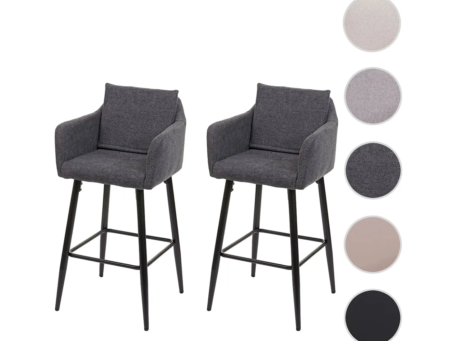 Taburete de bar MCW-H93 (juego de 2), tela/textil gris oscuro