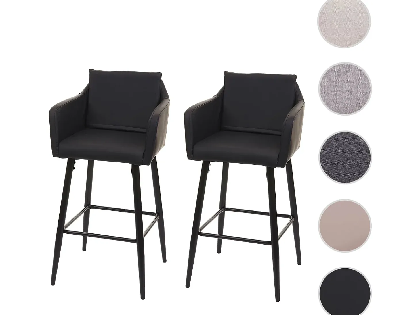 Taburete de bar MCW-H93 (juego de 2), imitación de cuero negro