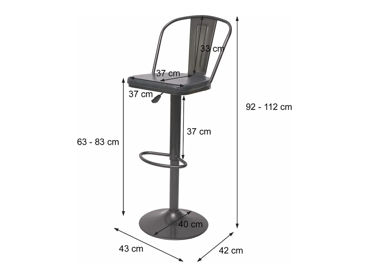 Taburete de bar MCW-H10a (juego de 2), gris vintage