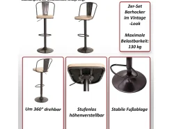 Taburete de bar MCW-H10a (juego de 2), gris vintage
