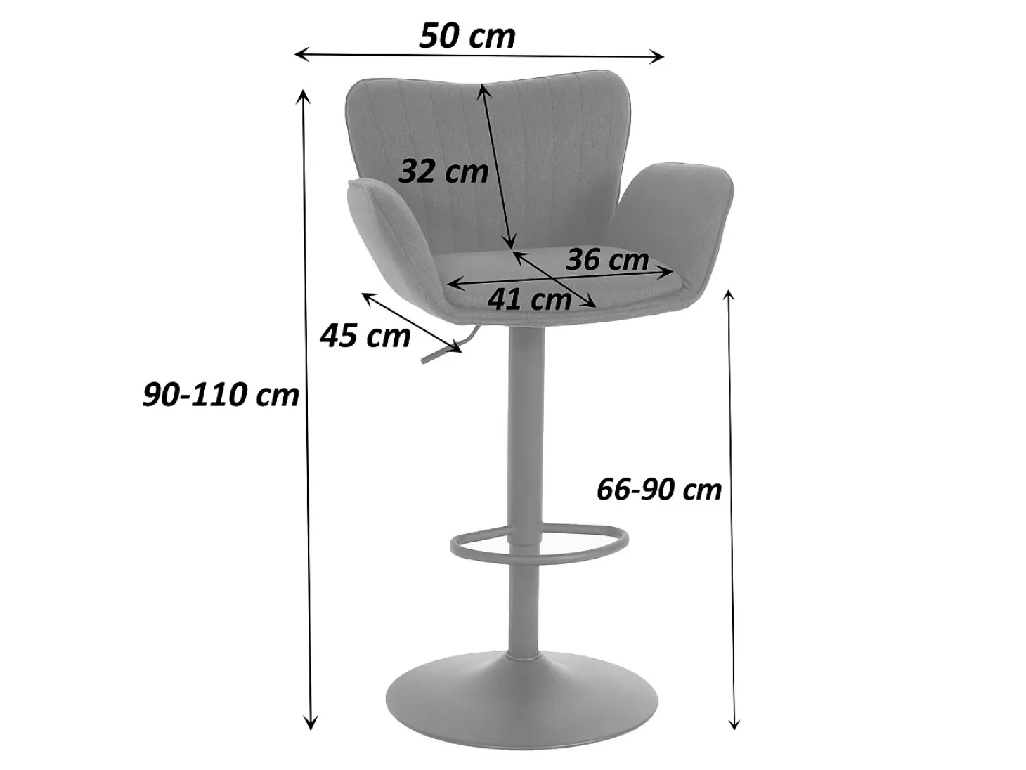 Taburete de bar MCW-M67, gris claro base negro