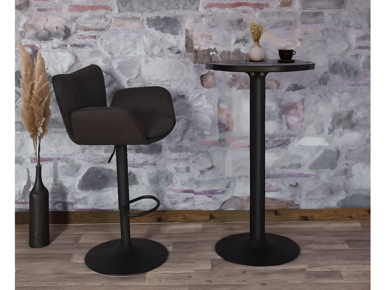 Taburete de bar MCW-M67, gris claro base negro
