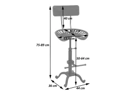 Taburete de bar MCW-N26, negro-plata