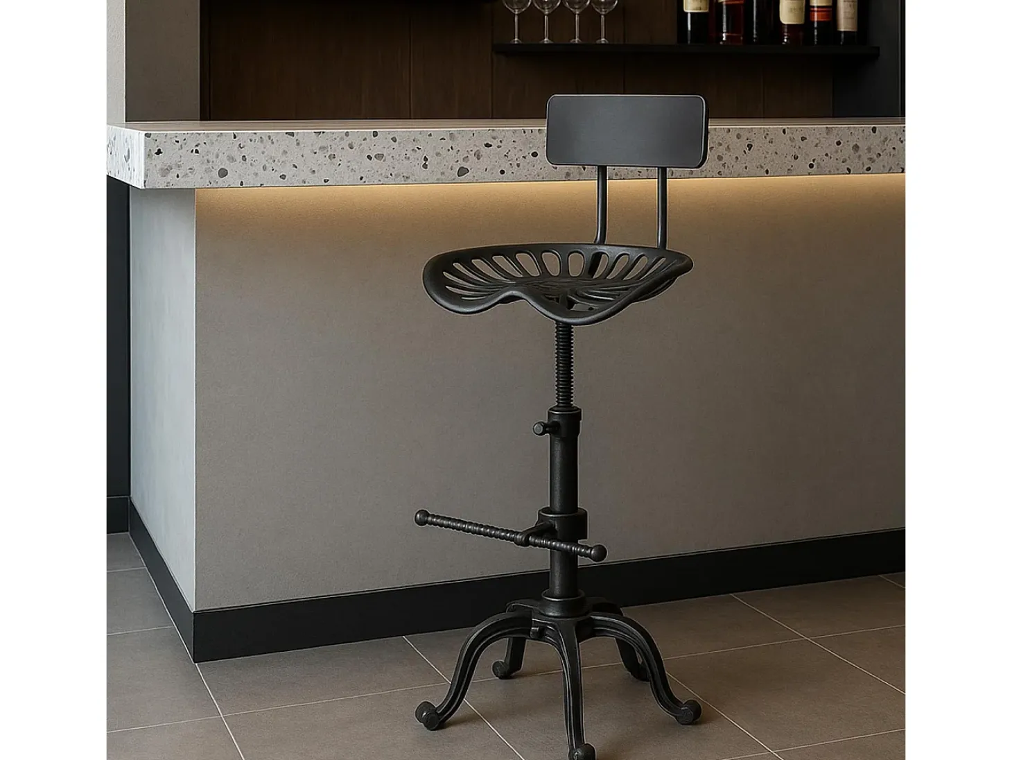 Taburete de bar MCW-N26, negro-plata