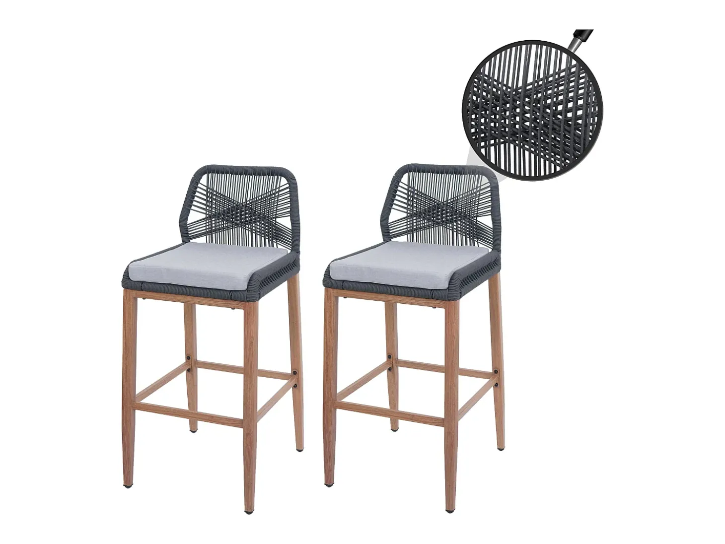 Taburete de bar MCW-O21 (set de 2), antracita, cojín gris claro