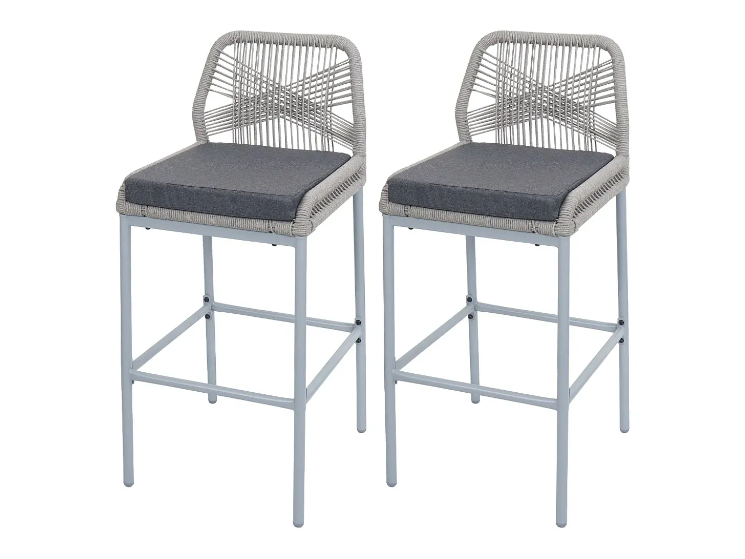 Taburete de bar MCW-O21 (set de 2), gris claro, cojín gris oscuro