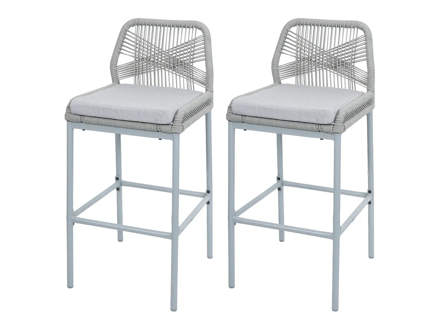 Taburete de bar MCW-O21 (set de 2), gris claro, cojín gris claro