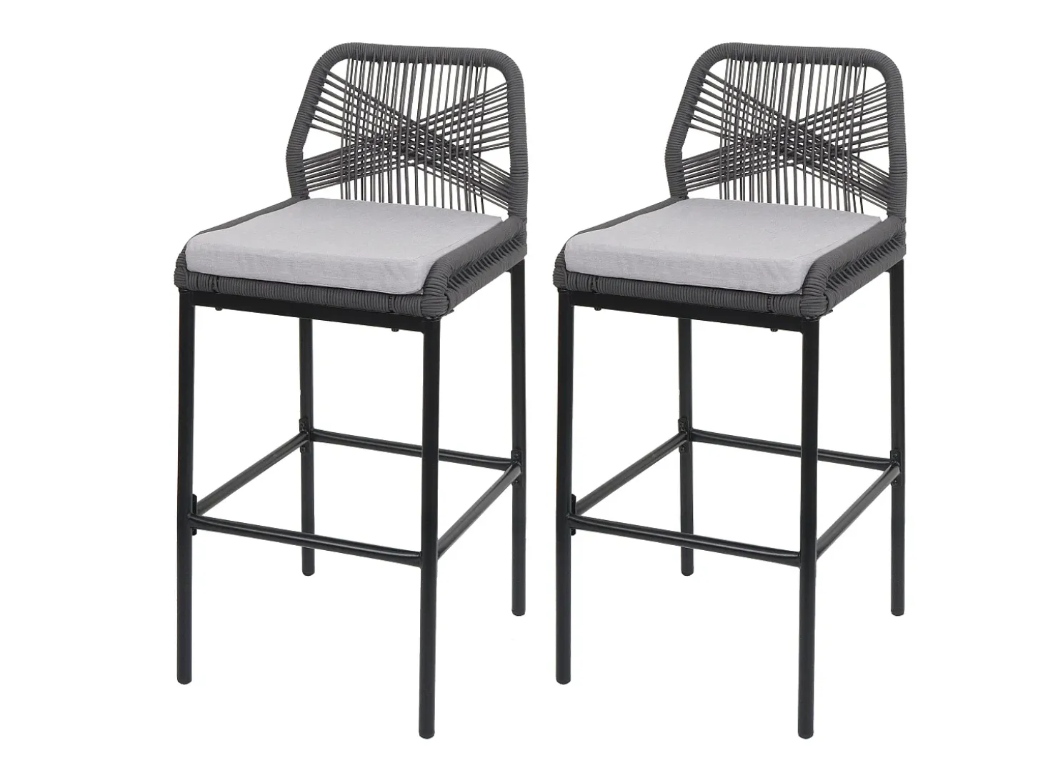 Taburete de bar MCW-O21 (set de 2), antracita, cojín gris claro