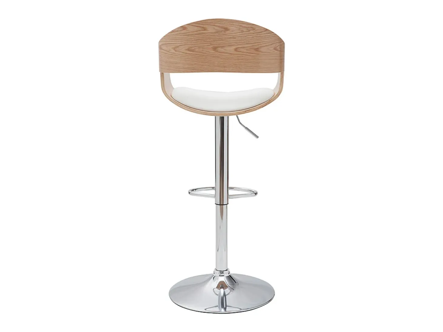 Taburete de bar moderno regulable blanco y madera clara EUSTACHE