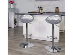 Taburete de bar para cocina alto giratorio fijo ajustable y con reposapiés modelo Hollywood - Gris