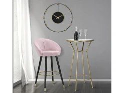 Taburete de bar para cocina en terciopelo con patas de madera negras y doradas h80cm Prague - Rosa