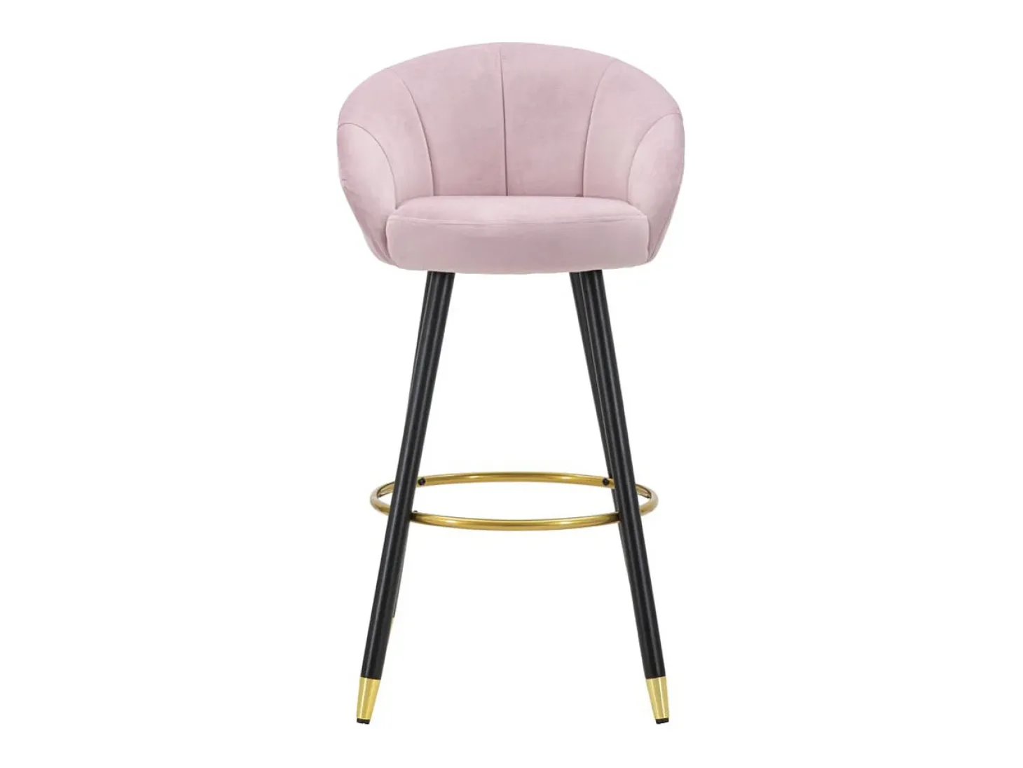 Taburete de bar para cocina en terciopelo con patas de madera negras y doradas h80cm Prague - Rosa