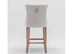 Taburete de bar tapizado en terciopelo, diseño contemporáneo, con patas de madera y ribete de tachuelas, color beige (60 x 50 x 66 cm)