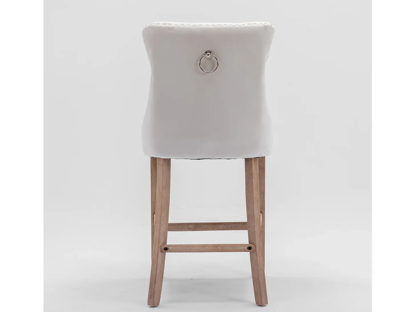 Taburete de bar tapizado en terciopelo, diseño contemporáneo, con patas de madera y ribete de tachuelas, color beige (60 x 50 x 66 cm)