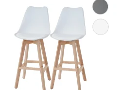 Taburete de bar Vaasa T501 (set de 2), blanco, asiento imitación cuero blanco, patas claras