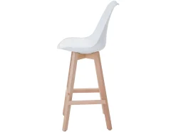 Taburete de bar Vaasa T501 (set de 2), blanco, asiento imitación cuero blanco, patas claras