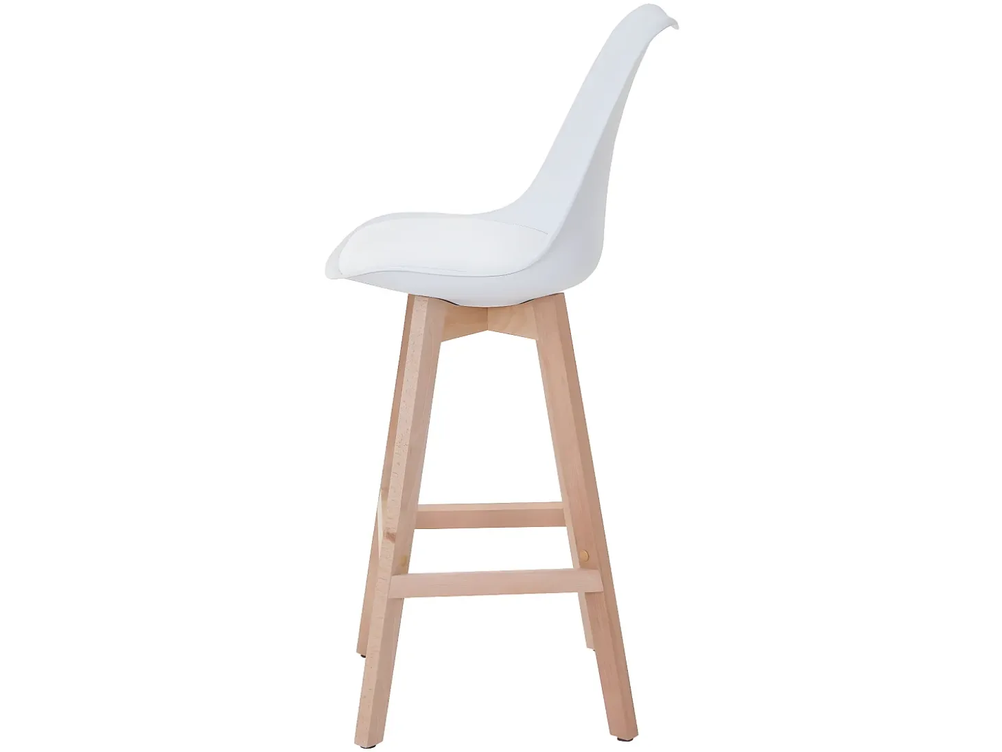 Taburete de bar Vaasa T501 (set de 2), blanco, asiento imitación cuero blanco, patas claras