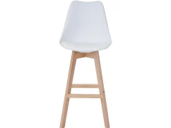 Taburete de bar Vaasa T501 (set de 2), blanco, asiento imitación cuero blanco, patas claras