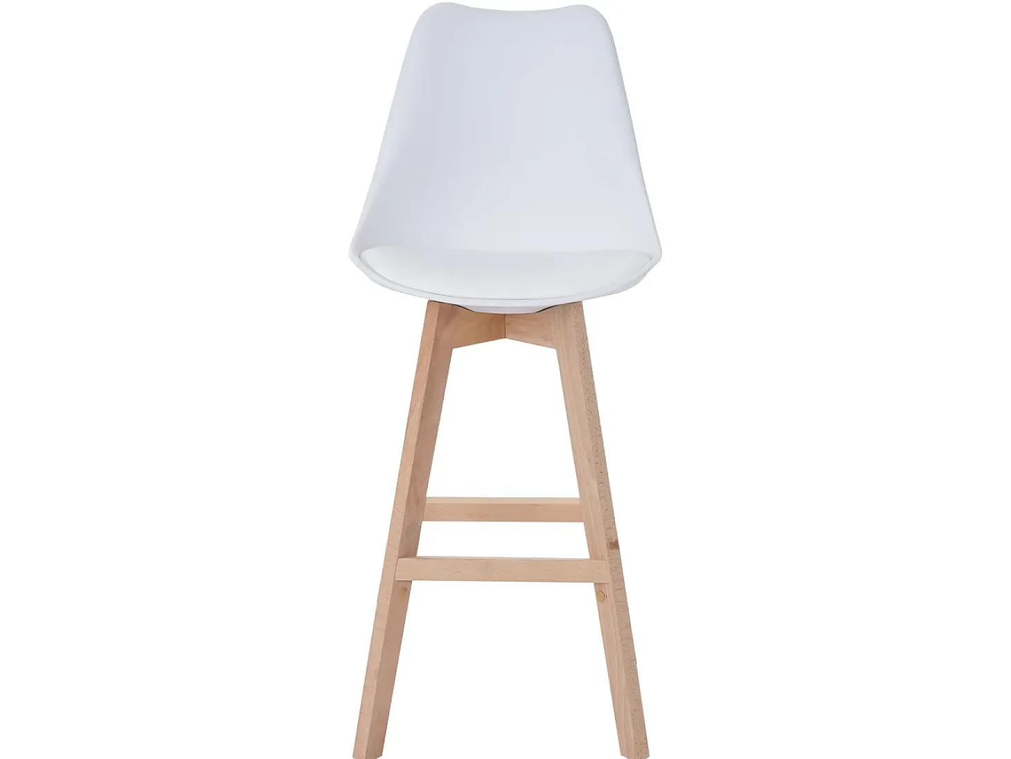 Taburete de bar Vaasa T501 (set de 2), blanco, asiento imitación cuero blanco, patas claras