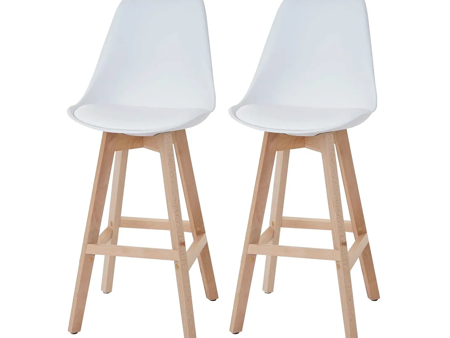 Taburete de bar Vaasa T501 (set de 2), blanco, asiento imitación cuero blanco, patas claras