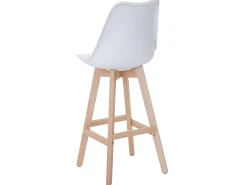 Taburete de bar Vaasa T501 (set de 2), blanco, asiento imitación cuero blanco, patas claras