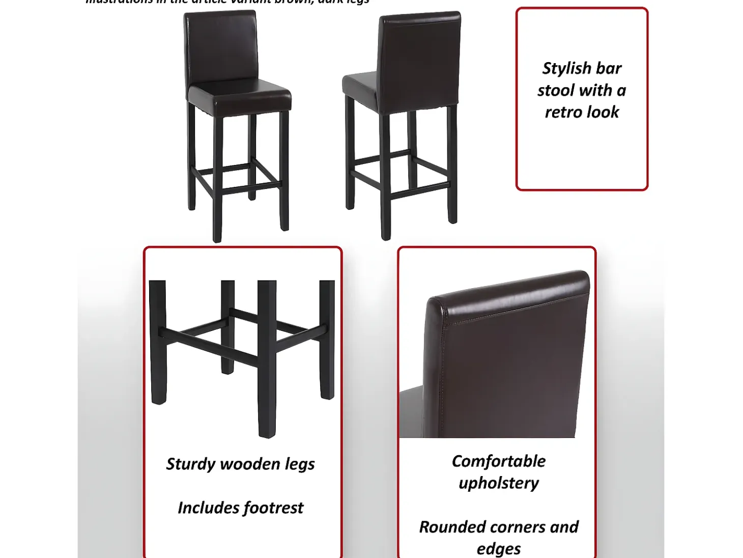 Taburete de bar Vicenza (set de 2), crema, patas claras