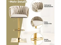 Taburete de bar vintage con respaldo y reposapiés, altura de mostrador, silla de comedor para isla de cocina, bar (53 x 51 x 87 cm)