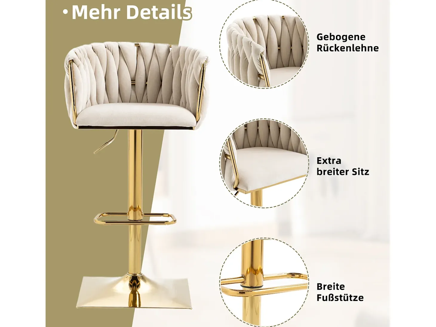 Taburete de bar vintage con respaldo y reposapiés, altura de mostrador, silla de comedor para isla de cocina, bar (53 x 51 x 87 cm)