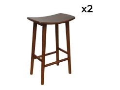 Taburete de bar vintage de madera de caucho, set de 2 nogal