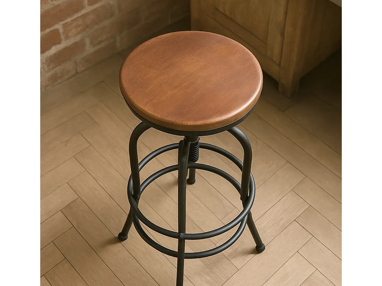 Taburete de bar vintage industrial ajustable con reposapiés Klom