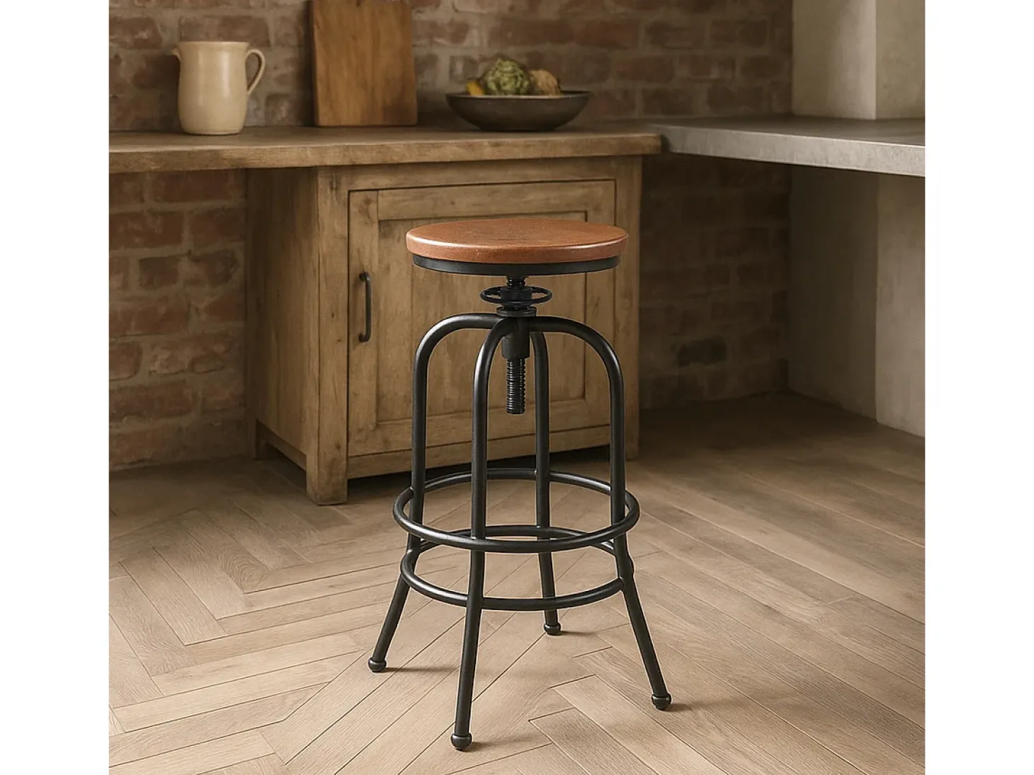 Taburete de bar vintage industrial ajustable con reposapiés Klom
