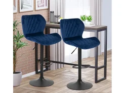 Taburete de barra de cocina ajustable moderno en tela de terciopelo Jersey. - Azul Marino