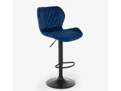 Taburete de barra de cocina ajustable moderno en tela de terciopelo Jersey. - Azul Marino