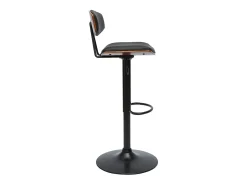 Taburete de cocina de diseño regulable negro con madera oscura VASCO