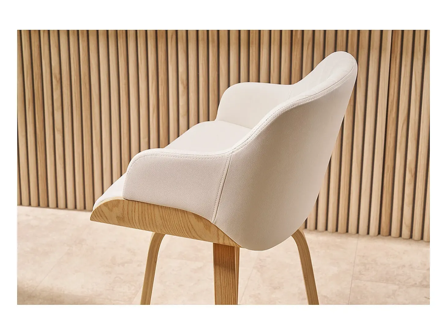 Taburete de cocina de madera clara y blanco 65 cm LUCIEN