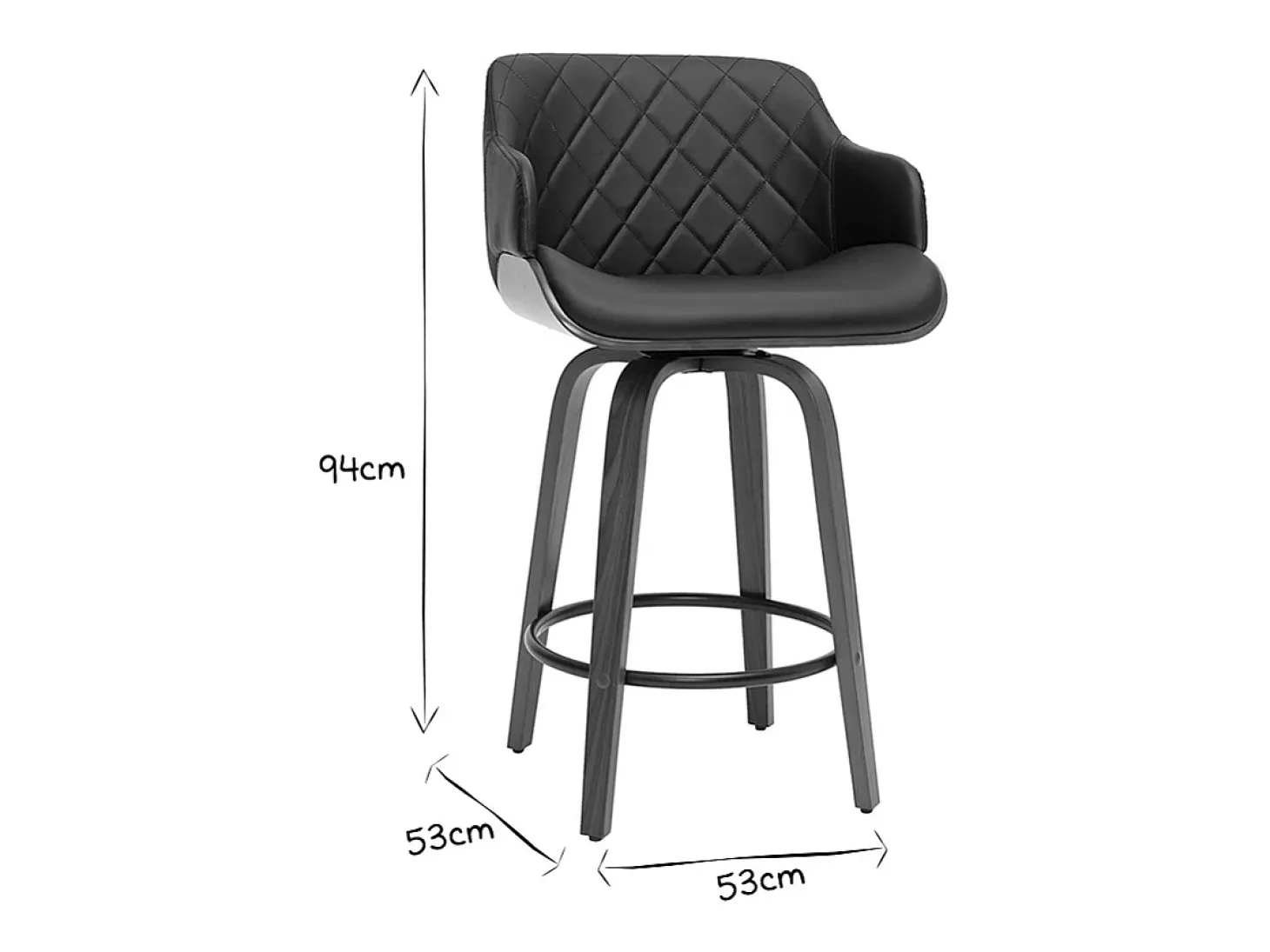 Taburete de cocina de madera oscura y negro 65 cm LUCIEN