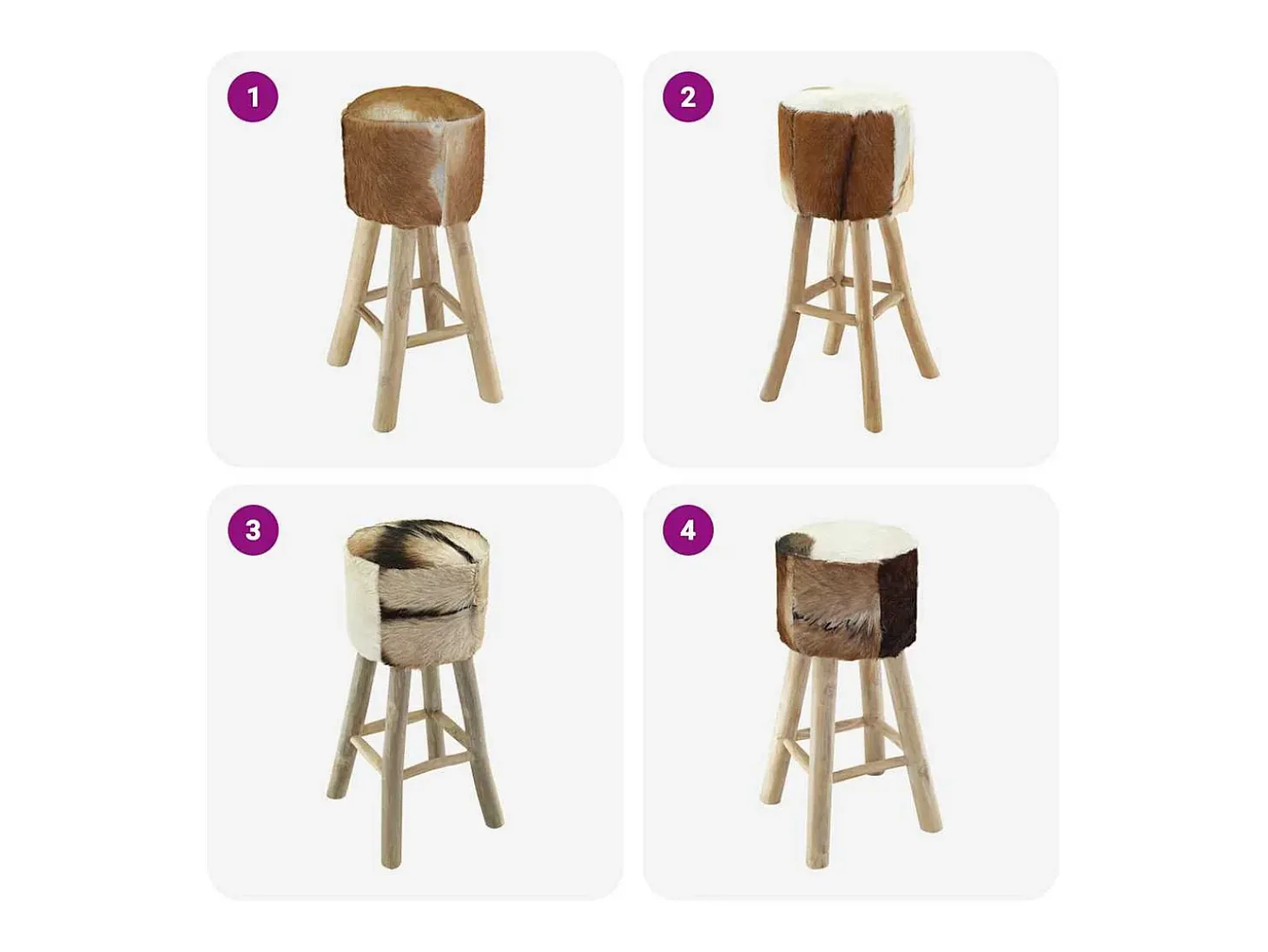Taburete de cocina de piel de cabra y madera de teca maciza