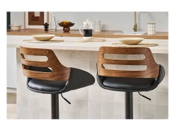 Taburete de cocina regulable de diseño negro y nogal PERNIK