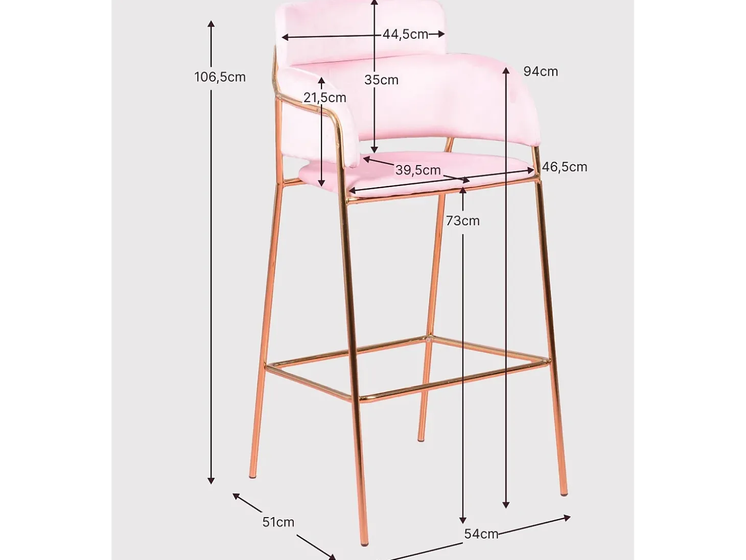 Taburete de diseño tapizado en terciopelo y patas doradas - Cruiser - Gris