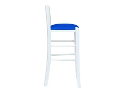 Taburete de madera blanca con asiento de piel sintética azul, h 67 cm desde el suelo hasta el asiento