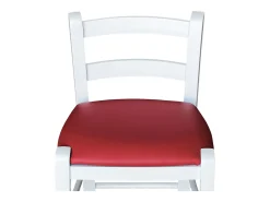Taburete de madera blanca con asiento de piel sintética roja, h 67 cm desde el suelo hasta el asiento