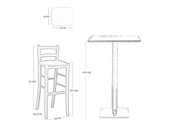 Taburete de madera blanca con asiento de piel sintética roja, h 67 cm desde el suelo hasta el asiento