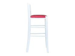 Taburete de madera blanca con asiento de piel sintética roja, h 67 cm desde el suelo hasta el asiento