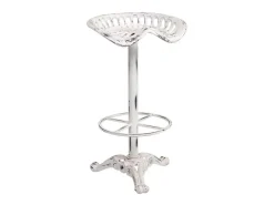 Taburete De Madera Y Metal Lacado En Blanco