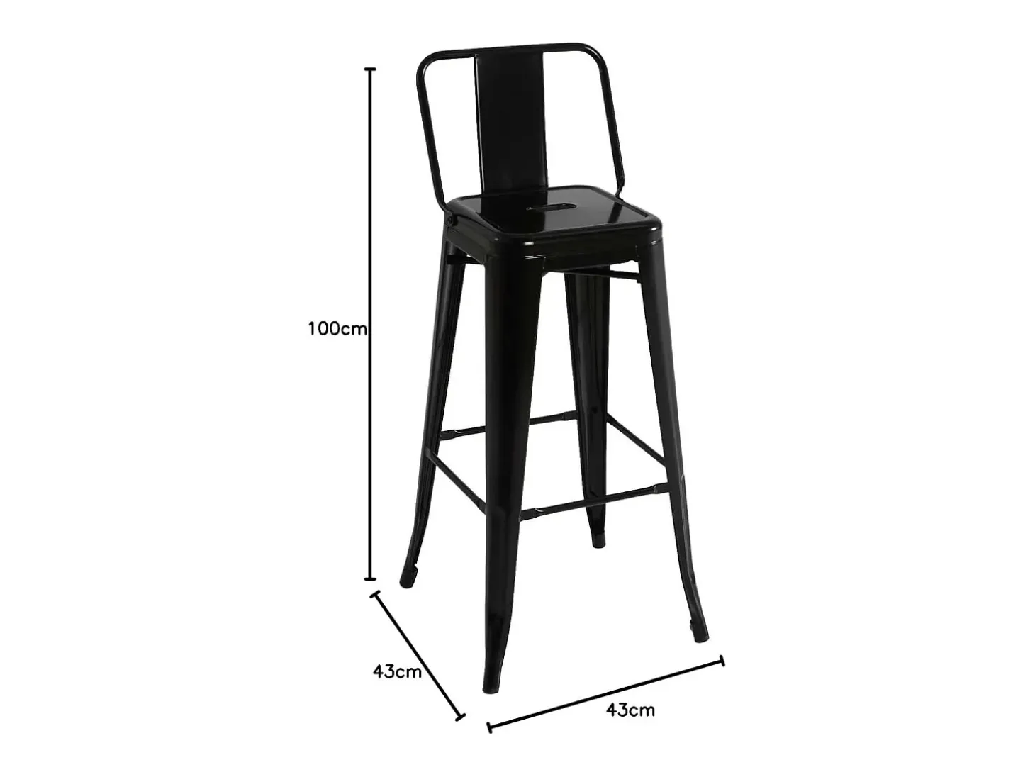 Taburete de metal con respaldo acabado negro, 100 cm(alto)43 cm(ancho)43 cm(largo)