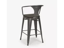 taburete de metal y madera con respaldo de diseño industrial estilo steel wood back - Gris Oscuro